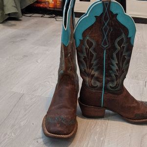 Ariat leather cowboy boots, teal accents